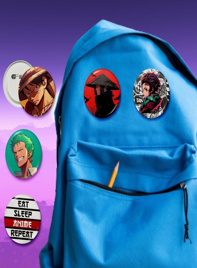 Visibee Anime Pin Badge Set of 6 (58mm) - Luffy, Zoro, Tanjiro, Itachi, Eat Sleep Anime Repeat - Cool Pins for Bags & Jackets - Image 4